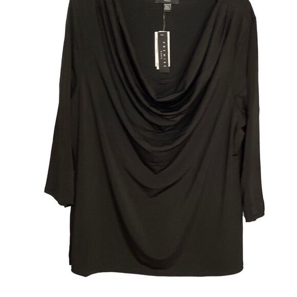 New Premise Black Cowl Neck 3/4 Sleeves Top Size 2X, Slinky Fabric - Picture 2 of 12